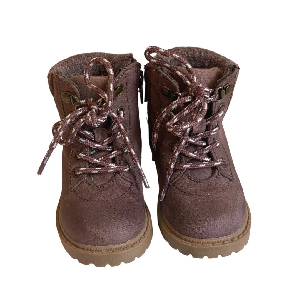 Old Navy Toddler Brown Faux Suede Lace Up Side Zip Ankle Boots Size 6 Kids